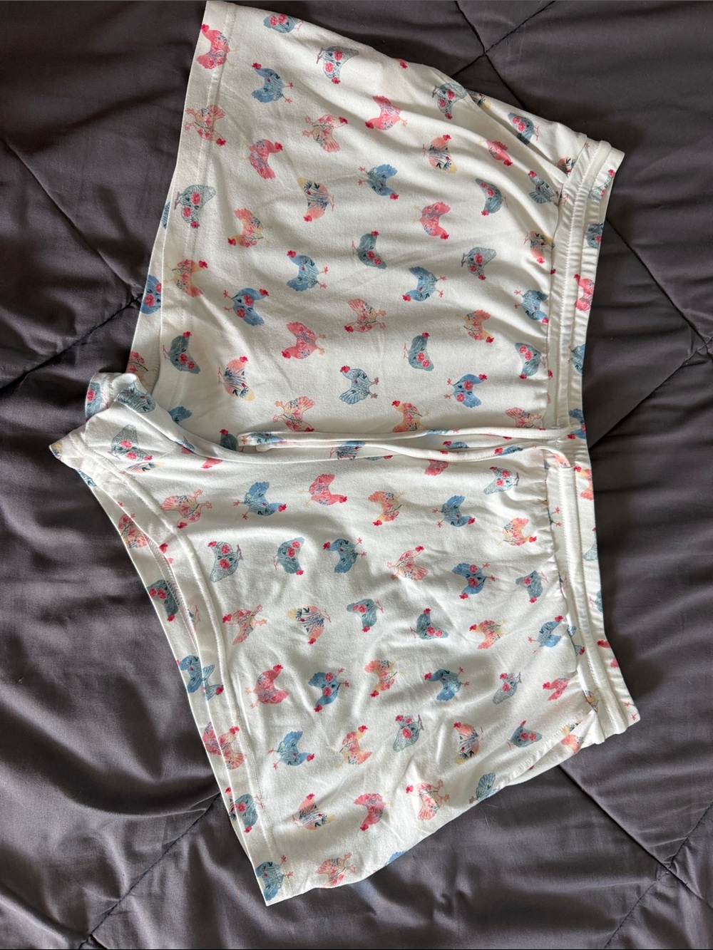 La Vie En Rose White Pajama Shorts with Pink & Blue Bird Motif